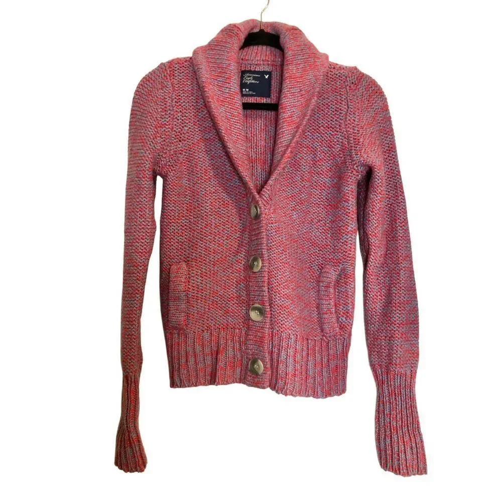 Y2K American Eagle Mixed Color Chunky Fitted Cardigan size M runs like S